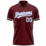 Personalized Performance Golf Polo Shirt in Burgundy and Light Blue Personalized Burgundy White-Light Blue Performance Vapor