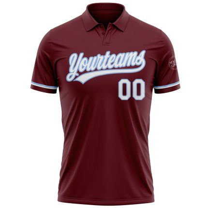 Personalized Performance Golf Polo Shirt in Burgundy and Light Blue Personalized Burgundy White-Light Blue Performance Vapor