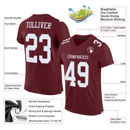 Custom Name Number Authentic Football Jersey - Personalized Burgundy White Mesh Team Jersey Personalized Burgundy White Mesh