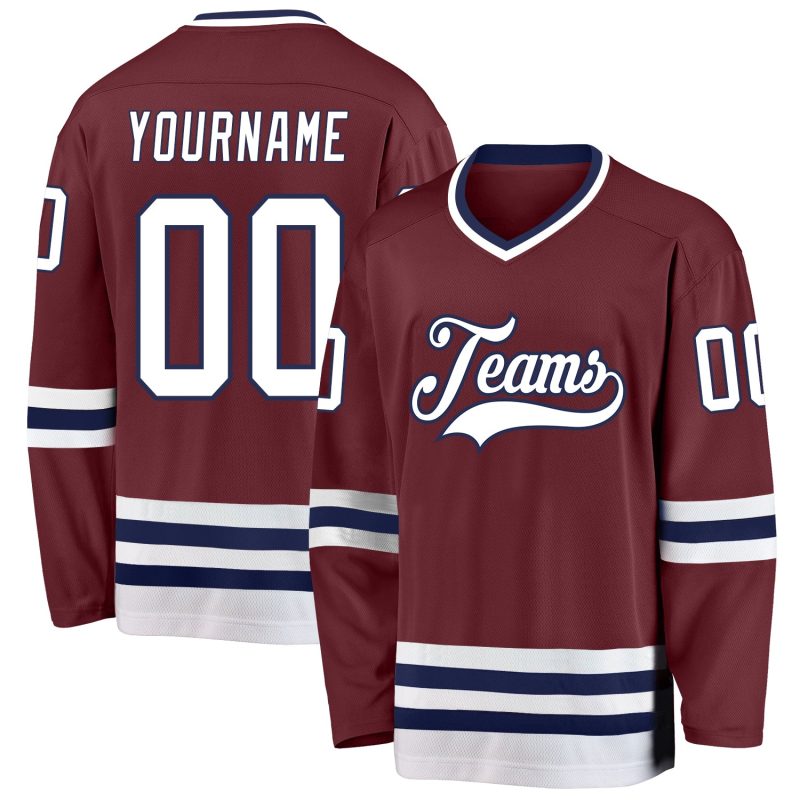 Personalized Burgundy White Navy Hockey Jersey for Men and Women Personalized Burgundy White-Navy Hockey Jersey