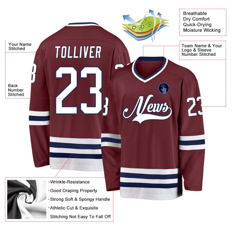 Personalized Burgundy White Navy Hockey Jersey for Men and Women Personalized Burgundy White-Navy Hockey Jersey