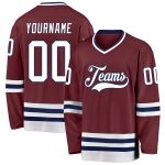 Custom Name and Number Hockey Jersey - Personalized Burgundy White-Navy Team Jersey Personalized Burgundy White-Navy Hockey