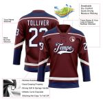 Personalized Burgundy White Navy Hockey Jersey with Lace Neck - Custom Sports Apparel Personalized Burgundy White-Navy Hockey