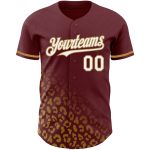 Custom Leopard Print Baseball Jersey with 3D Pattern Design in Burgundy and Old Gold - Personalized Name and Number Personalized