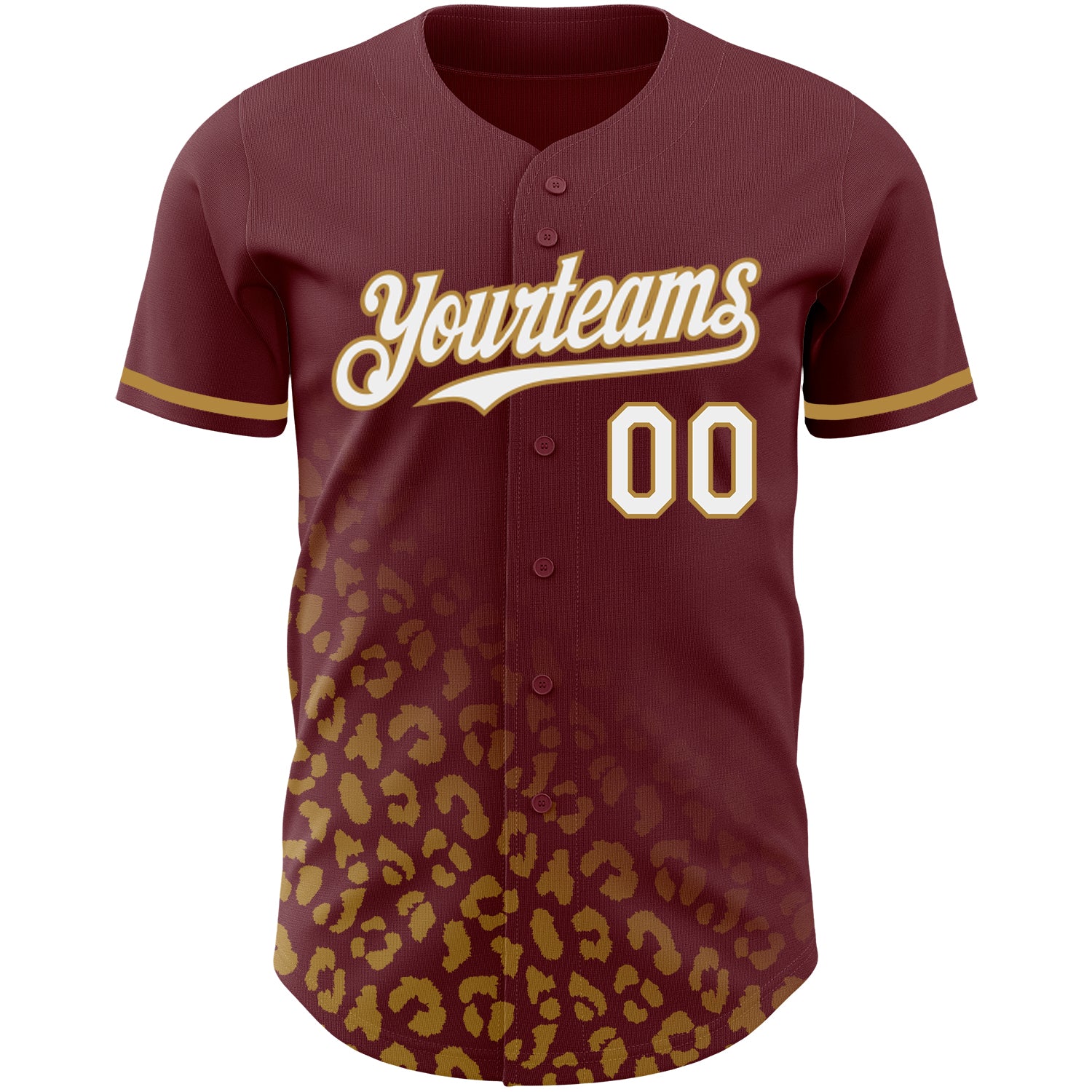 Personalized Burgundy White-Old Gold 3D Pattern Design Leopard Print Fade Fashion Authentic Baseball Jersey Team Custom Name and Number Custom Leopard Print Baseball Jersey with 3D Pattern Design in Burgundy and Old Gold - Personalized Name and Number Personalized - Image 2