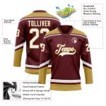 Personalized Burgundy and Old Gold Hockey Lace Neck Jersey for Fans Personalized Burgundy White-Old Gold Hockey Lace Neck