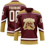 Personalized Burgundy and Old Gold Hockey Lace Neck Jersey for Fans Personalized Burgundy White-Old Gold Hockey Lace Neck