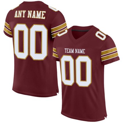 Custom Name Number Burgundy White Old Gold Football Jersey - Personalized Authentic Team Jersey Personalized Burgundy White-Old