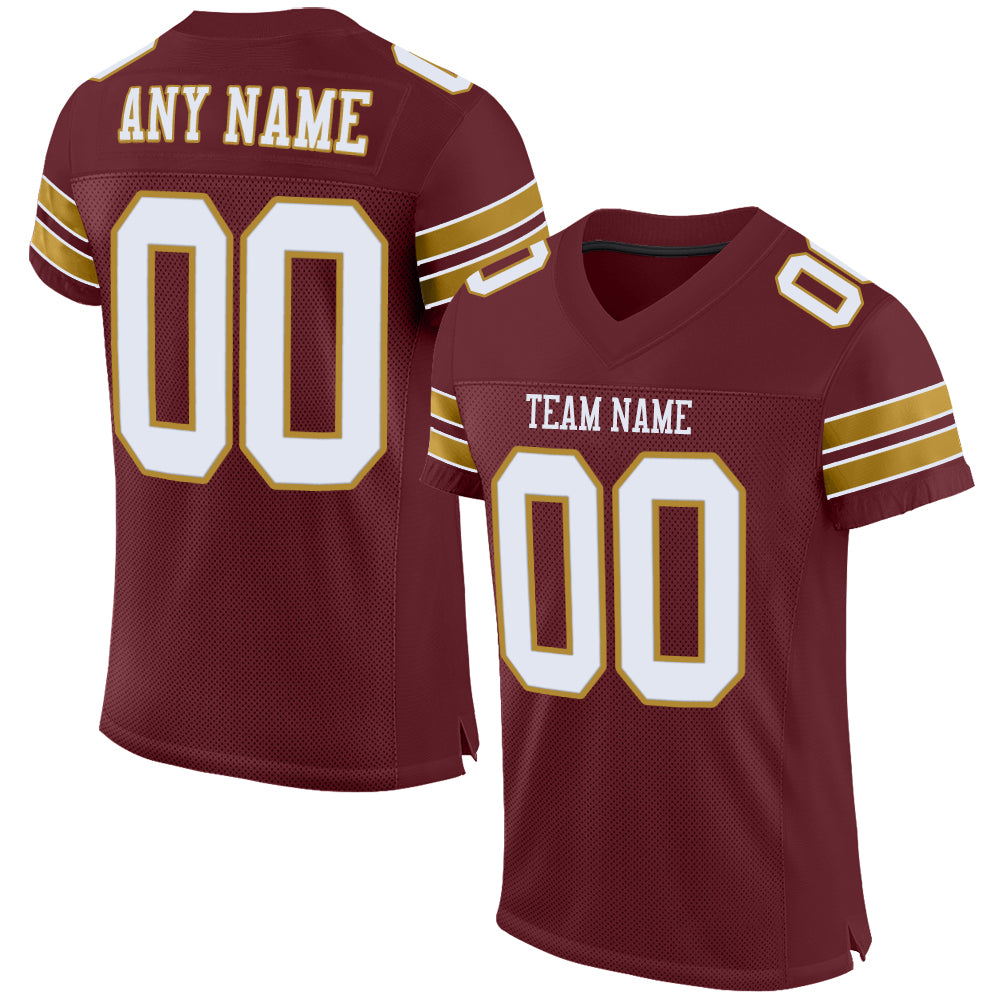Custom Name Number Burgundy White Old Gold Football Jersey - Personalized Authentic Team Jersey Personalized Burgundy White-Old