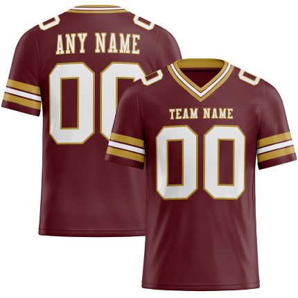 Personalized Burgundy and White Mesh Football Jersey - Custom Old Gold Design, Size 3 Personalized Burgundy White-Old Gold