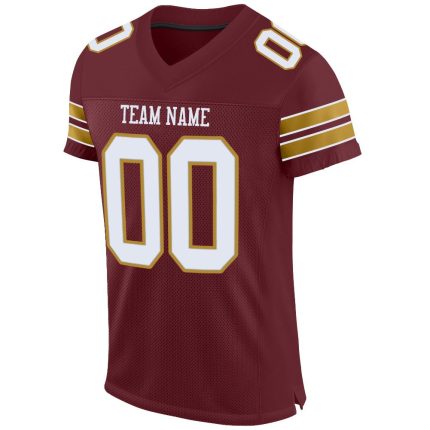 Personalized Burgundy White Old Gold Football Jersey - Custom Mesh Sports Apparel Personalized Burgundy White-Old Gold Mesh