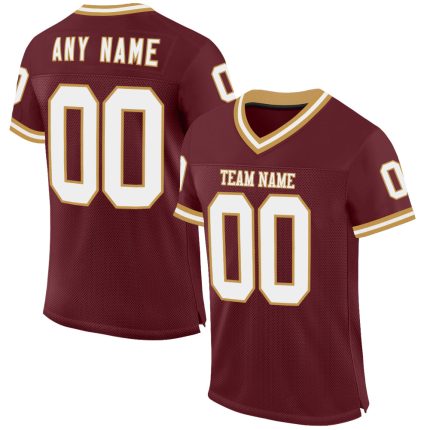Personalized Throwback Football Jersey - Burgundy White Old Gold Mesh Design Personalized Burgundy White-Old Gold Mesh Throwback