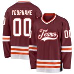 Custom Name and Number Hockey Jersey - Personalized Burgundy White Orange Team Jersey Personalized Burgundy White-Orange