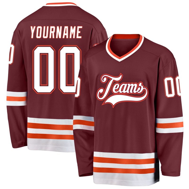 Custom Name and Number Hockey Jersey - Personalized Burgundy White Orange Team Jersey Personalized Burgundy White-Orange