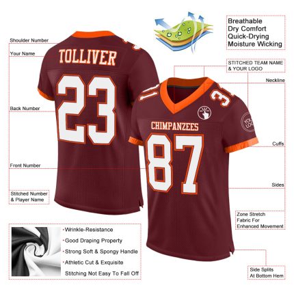 Personalized Burgundy and White-Orange Mesh Authentic Football Jersey Personalized Burgundy White-Orange Mesh Authentic Football
