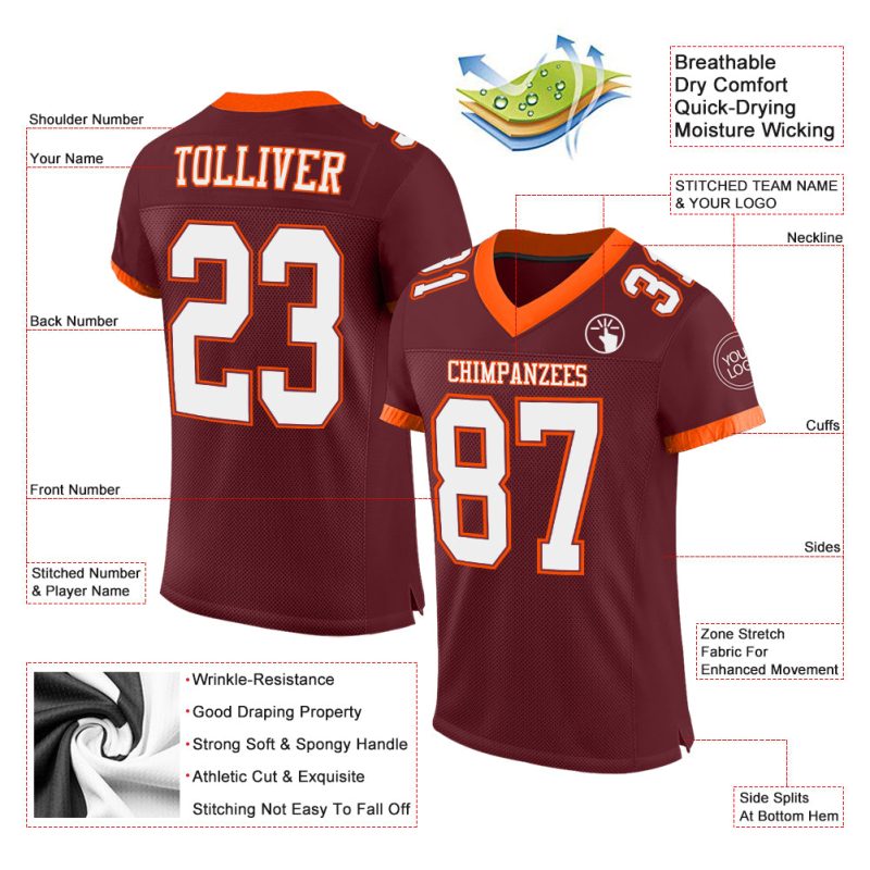 Personalized Burgundy and White-Orange Mesh Authentic Football Jersey Personalized Burgundy White-Orange Mesh Authentic Football