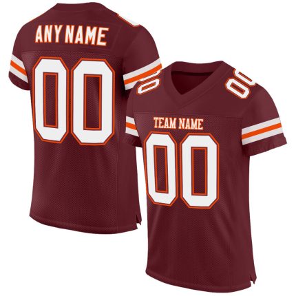 Custom Name Number Burgundy Orange White Mesh Football Jersey - Personalized Authentic Team Jersey Personalized Burgundy