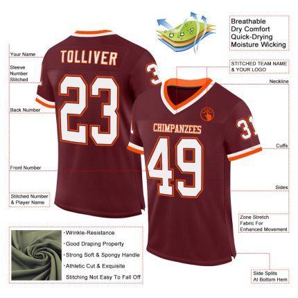 Custom Name Number Authentic Throwback Football Jersey Burgundy White Orange Mesh Personalized Team Jersey Personalized Burgundy