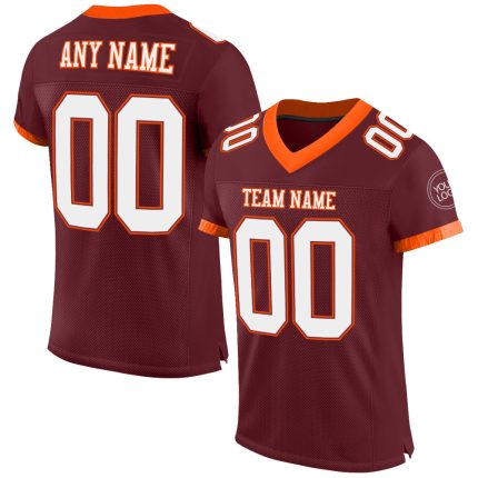 Personalized Burgundy White Orange Mesh Football Jersey for Men Size 2 Personalized Burgundy White-Orange Mesh Football Jersey