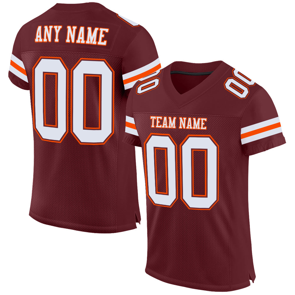 Personalized Burgundy White Orange Football Jersey for Kids - Custom Mesh 3 Personalized Burgundy White-Orange Mesh Football