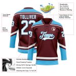Custom Name Number Hockey Jersey Burgundy White-Sky Blue Lace Neck Personalized Team Apparel Personalized Burgundy White-Sky