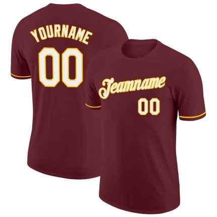 Personalized Performance T-Shirt in Burgundy with White and Yellow Accents Personalized Burgundy White-Yellow Performance