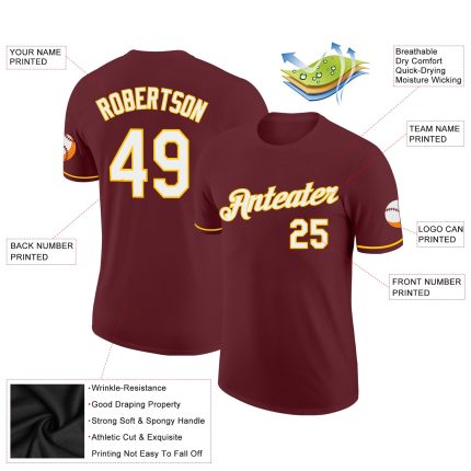Personalized Performance T-Shirt in Burgundy with White and Yellow Accents Personalized Burgundy White-Yellow Performance