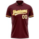 Custom Team Name Number Performance Golf Polo Shirt Burgundy White Yellow Personalized Burgundy White-Yellow Performance