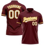 Custom Team Name Number Performance Golf Polo Shirt Burgundy White Yellow Personalized Burgundy White-Yellow Performance