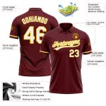 Custom Team Name Number Performance Golf Polo Shirt Burgundy White Yellow Personalized Burgundy White-Yellow Performance