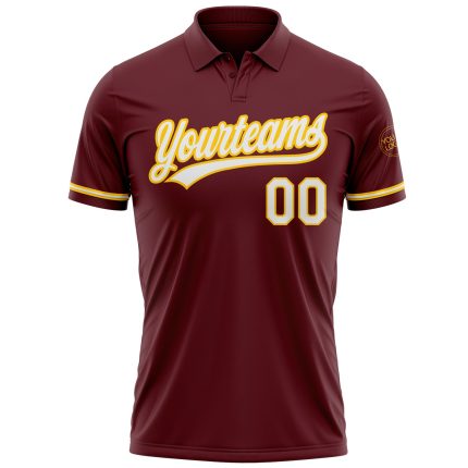 Personalized Performance Vapor Golf Polo Shirt in Burgundy and White-Yellow Personalized Burgundy White-Yellow Performance