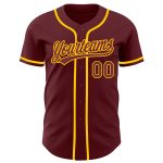 Custom Name and Number Personalized Burgundy Yellow Baseball Jersey - Authentic Team Gear Personalized Burgundy Yellow Authentic