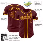 Custom Name and Number Personalized Burgundy Yellow Baseball Jersey - Authentic Team Gear Personalized Burgundy Yellow Authentic