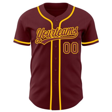 Personalized Baseball Jersey in Burgundy and Yellow, Custom Team Apparel for Men and Women Personalized Burgundy Yellow Baseball