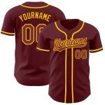Personalized Baseball Jersey in Burgundy and Yellow, Custom Team Apparel for Men and Women Personalized Burgundy Yellow Baseball