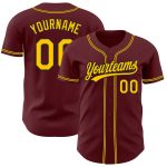 Custom Name and Number Baseball Jersey - Burgundy Yellow-Black Authentic Team Apparel Personalized Burgundy Yellow-Black
