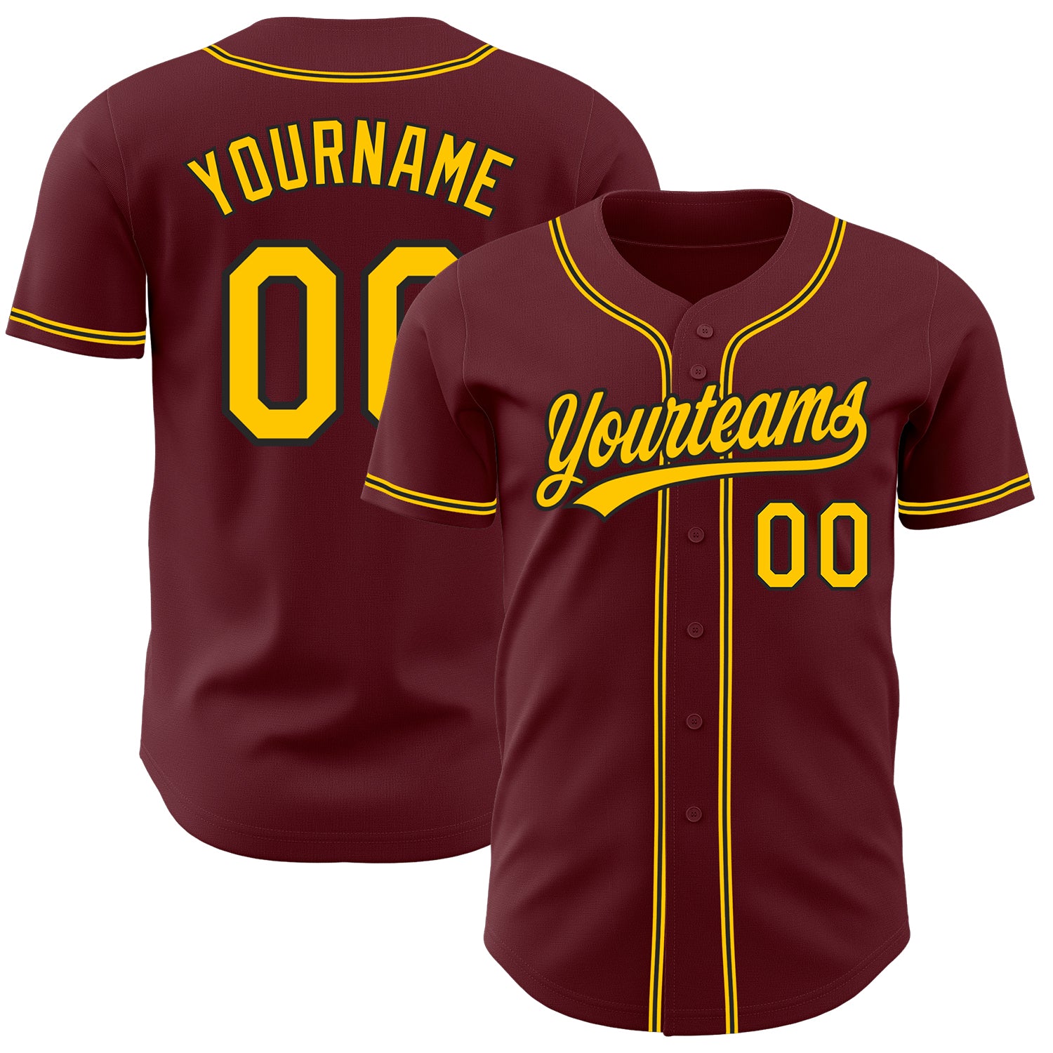 Custom Name and Number Baseball Jersey - Burgundy Yellow-Black Authentic Team Apparel Personalized Burgundy Yellow-Black