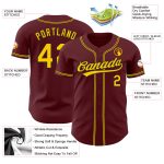 Custom Name and Number Baseball Jersey - Burgundy Yellow-Black Authentic Team Apparel Personalized Burgundy Yellow-Black