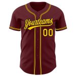 Burgundy Yellow-Black Personalized Baseball Jersey for Men and Women Personalized Burgundy Yellow-Black Baseball Jersey