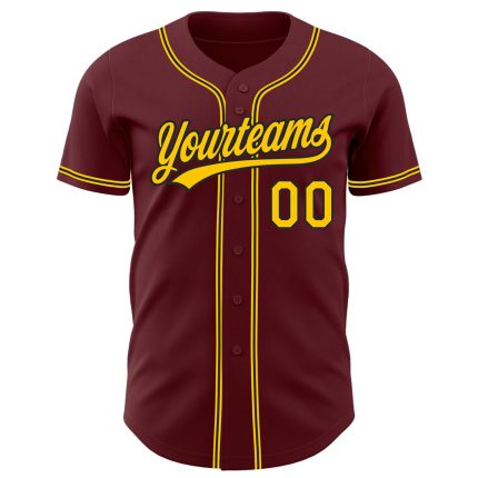 Burgundy Yellow-Black Personalized Baseball Jersey for Men and Women Personalized Burgundy Yellow-Black Baseball Jersey