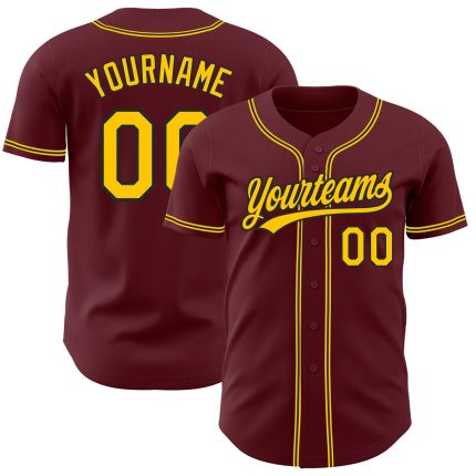 Burgundy Yellow-Black Personalized Baseball Jersey for Men and Women Personalized Burgundy Yellow-Black Baseball Jersey