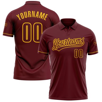 Personalized Performance Vapor Golf Polo Shirt in Burgundy and Yellow Personalized Burgundy Yellow Performance Vapor Golf