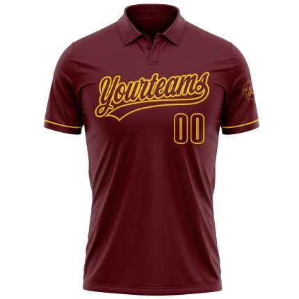 Personalized Performance Vapor Golf Polo Shirt in Burgundy and Yellow Personalized Burgundy Yellow Performance Vapor Golf
