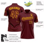 Custom Team Name Number Burgundy Yellow Performance Golf Polo Shirt Personalized Burgundy Yellow Performance Vapor Golf Polo