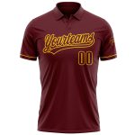 Custom Team Name Number Burgundy Yellow Performance Golf Polo Shirt Personalized Burgundy Yellow Performance Vapor Golf Polo