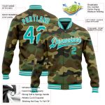 Personalized Camo Jacket Aqua-White Full-Snap Varsity Letterman Salute To Service Personalized Camo Aqua-White Bomber Full-Snap