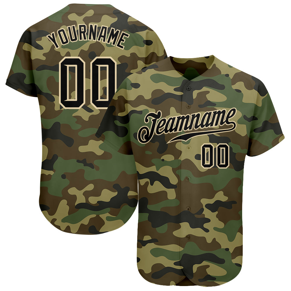 Custom Name and Number Personalized Camo Black-City Cream Baseball Jersey - Authentic Salute to Service Personalized Camo