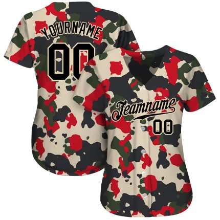 Personalized Camo Baseball Jersey, Black-Cream 3D Salute to Service Design Personalized Camo Black-Cream 3D Salute To Service