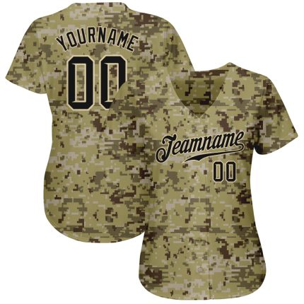 Custom Name and Number Camo Baseball Jersey - Black-Cream Authentic Salute To Service Personalized Camo Black-Cream Authentic