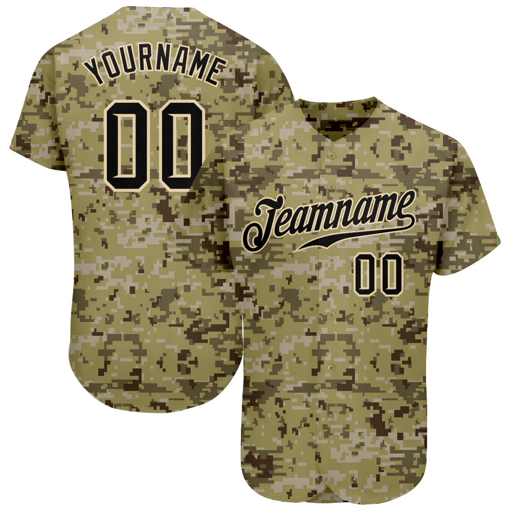 Custom Name and Number Camo Baseball Jersey - Black-Cream Authentic Salute To Service Personalized Camo Black-Cream Authentic